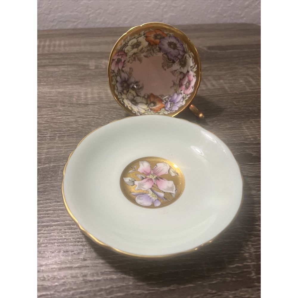 VTG Paragon Anemones Poppies on Gold Pink Background Tea Cup & Saucer Blue Rare! - Picture 10 of 16